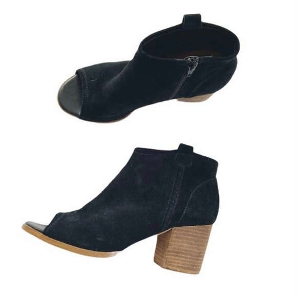 Aldo Black Suede Leather Open Toe Stacked Heel Shoes Heels 6 - Picture 4 of 11